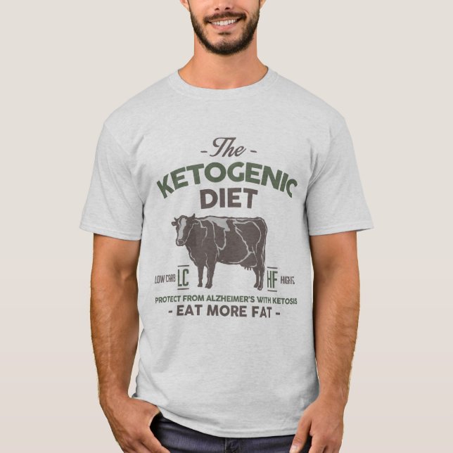 KETOGENIC DIET: Eat Fat Aid Alzheimer's, Camo Cow T-Shirt (Front)