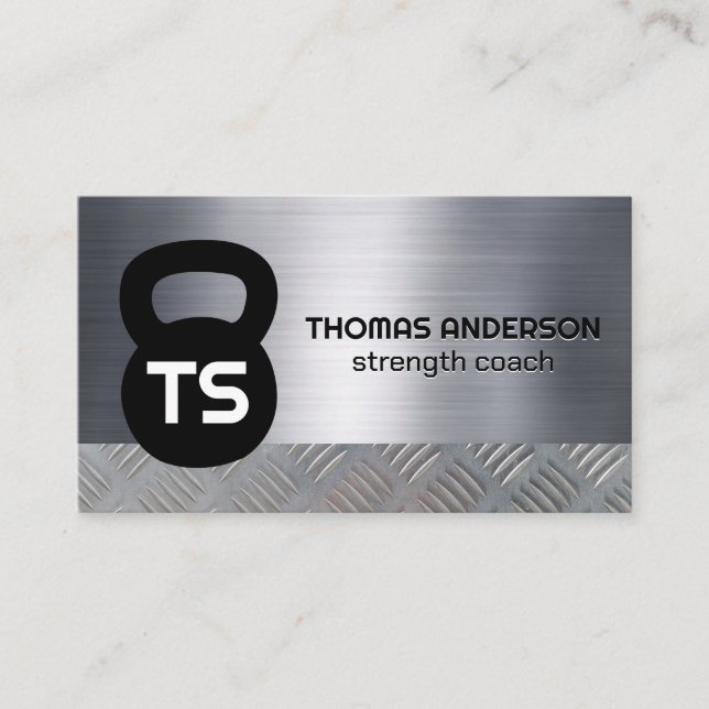 Kettle Bell Logo | Monogram | Steel Metal Business Card (Front)