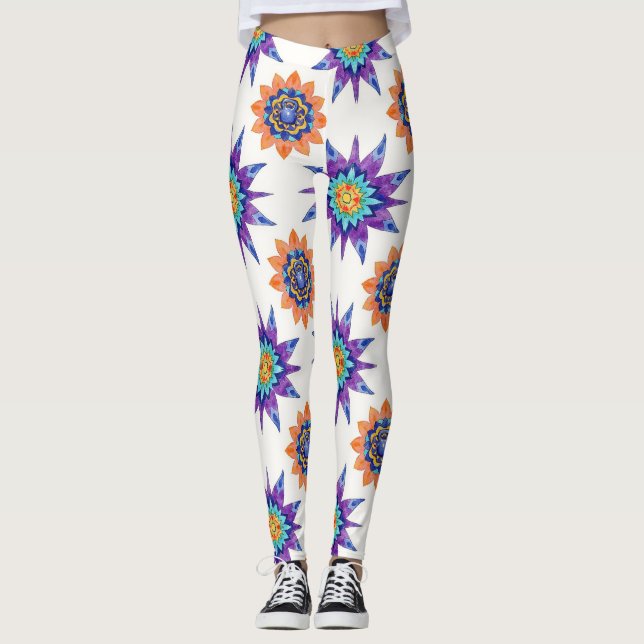 Kettle Bells Floral Mandalas Seamless Pattern Leggings (Front)