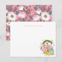 Kettle & Tea Tin Pink Floral Stationery Note Card