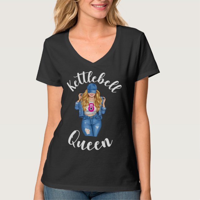 Kettlebell Queen Blonde Girl Woman Sassy Gym Worko T-Shirt (Front)