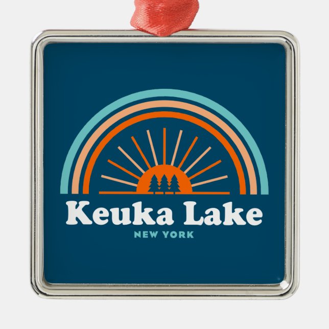 Keuka Lake New York Rainbow Metal Tree Decoration (Front)