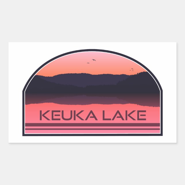 Keuka Lake New York Red Sunrise Rectangular Sticker (Front)