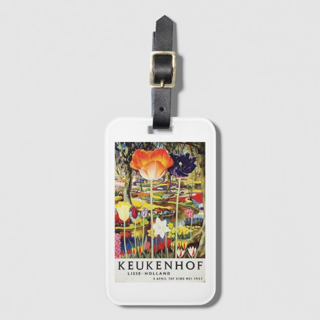 Keukenhof Gardens Holland Tulips Vintage Poster Luggage Tag (Front Vertical)