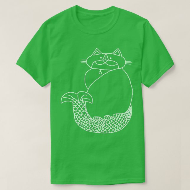 Kevin MerCat the Cat Mermaid White Line Drawing T-Shirt (Design Front)