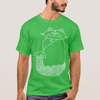 Kevin MerCat the Cat Mermaid White Line Drawing T-Shirt