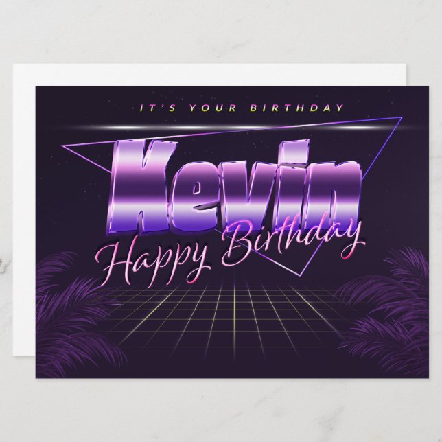Kevin Name first name purple retro card birthday (Front/Back)