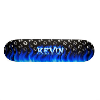Kevin skateboard blue fire and flames design.