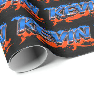 Kevin Vorname Name Graffiti blue orange Wrapping Paper