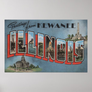 Kewanee, Illinois - Large Letter Scenes Poster