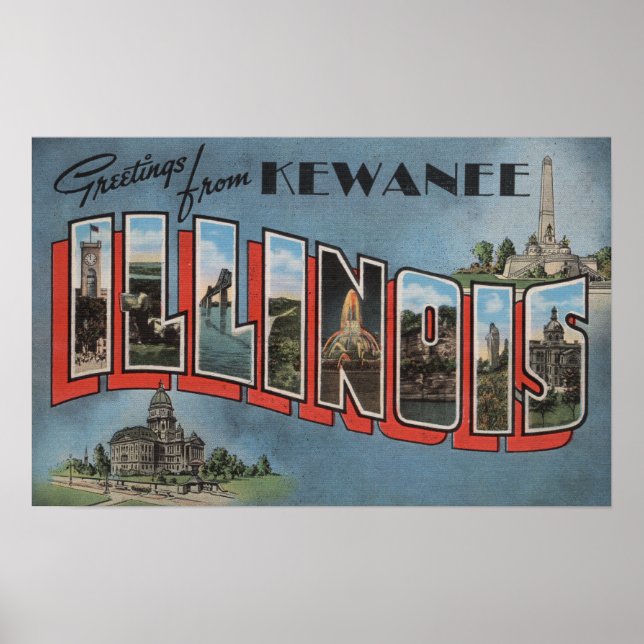 Kewanee, Illinois - Large Letter Scenes Poster (Front)