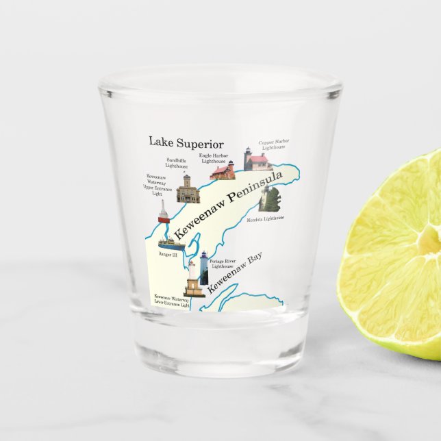 Keweenaw Peninsula Lighthouses shot glass (Front)