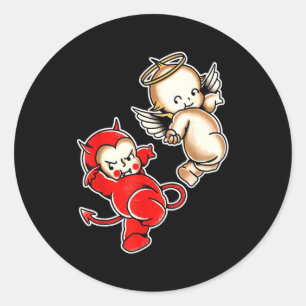 Kewpie baby devil angel cherubs  classic round sticker