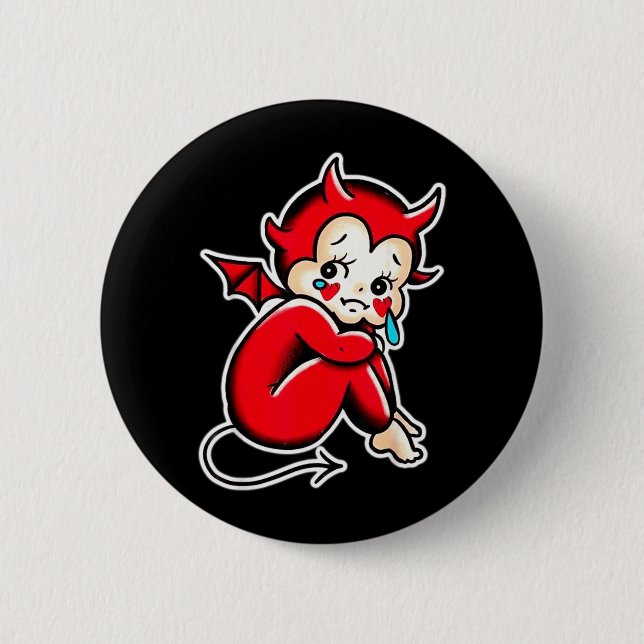 Kewpie Baby Devil Crying Sad Demon 6 Cm Round Badge (Front)