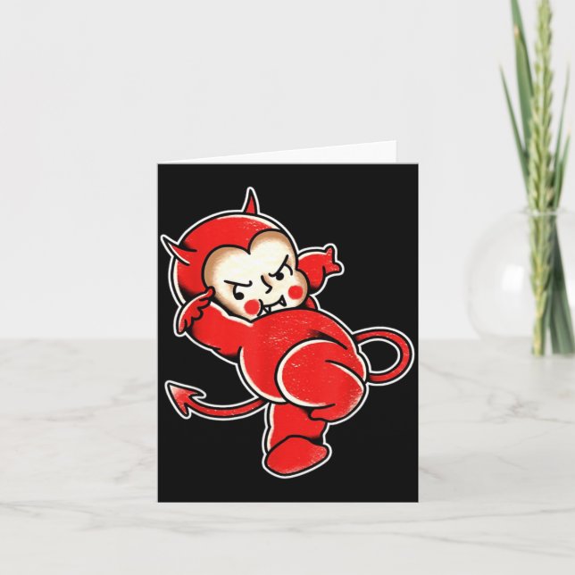 Kewpie Baby Devil Demon Horns Tattoo Card (Front)