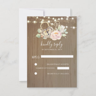 Key and Love Lock Wedding RSVP Card