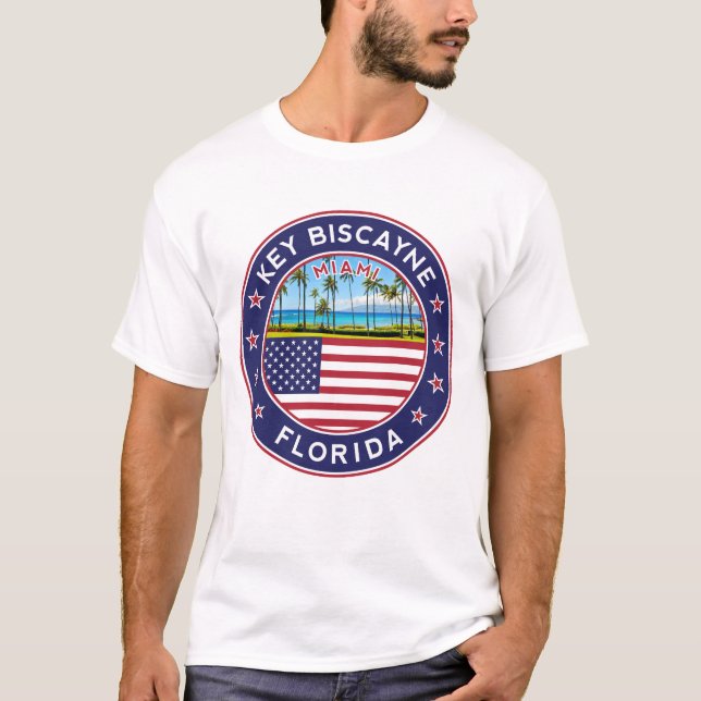 Key Biscayne, Florida Beach with Palmtrees T-Shirt (Front)