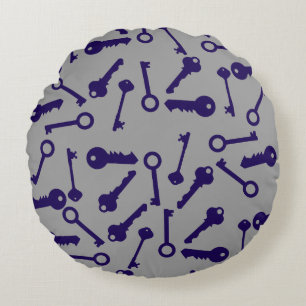 Key Blue Pattern Product Round Cushion