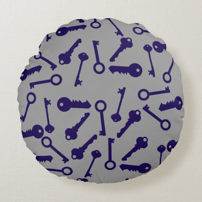 Key Blue Pattern Product Round Cushion (Front)