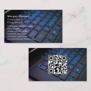 Key board Computer Programmer QR Code blue  Business Card