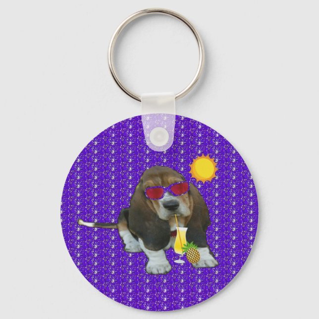 Key Chain Baby Basset Sheldon Summer Time (Front)