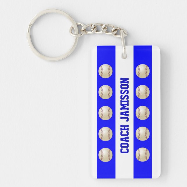 Key chain Blue & White, Name Baseball Coach/Player (Front)