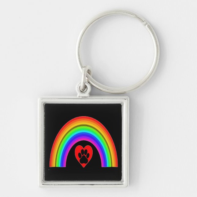 Key Chain Heart With Paw Under A Rainbow (Front)