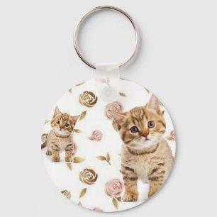 Key Chain Kitten Cat Floral