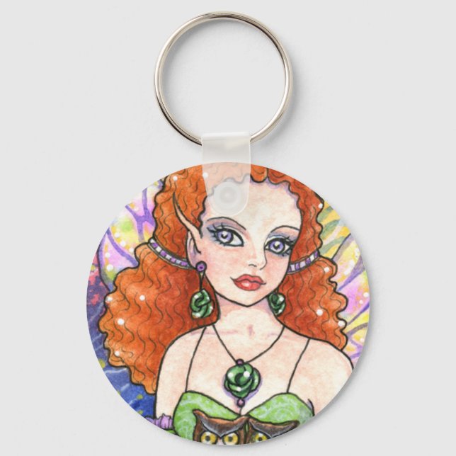 Key Chain Owl Flower Fairy Fantasy by Ann Howard (Front)