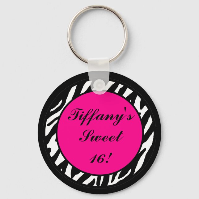 Key Chain Personalised Hot Pink Zebra Animal Print (Front)