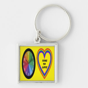 Key Chain Rainbow Clock With Heart Time To Love
