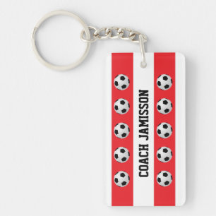 Key chain, Red & White, Soccer Coach, Player, Name Ring