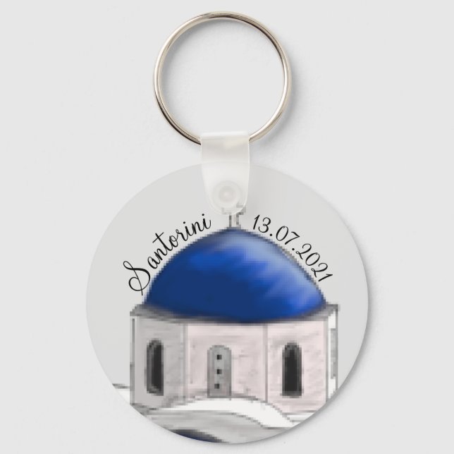Key chain Santorini Blue Dome wedding favour (Front)