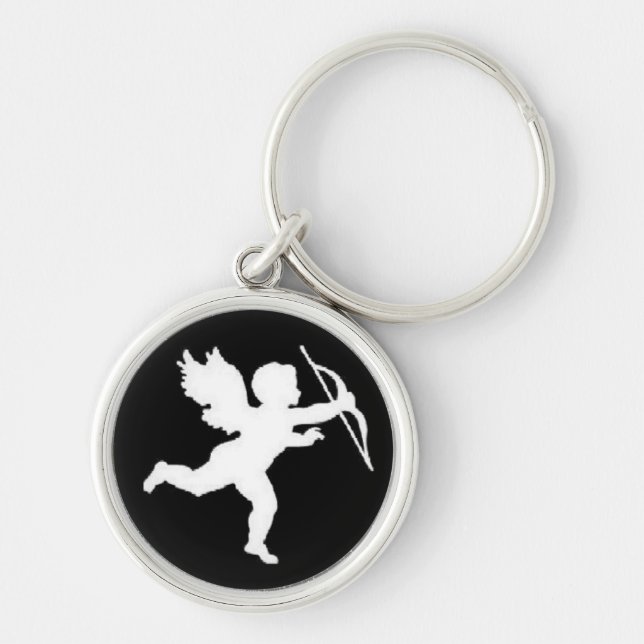 Key Chain White Cupid On Black (Front)