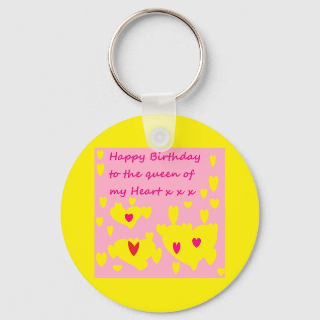 Key chain with birthday message on it yellow pink (Front)