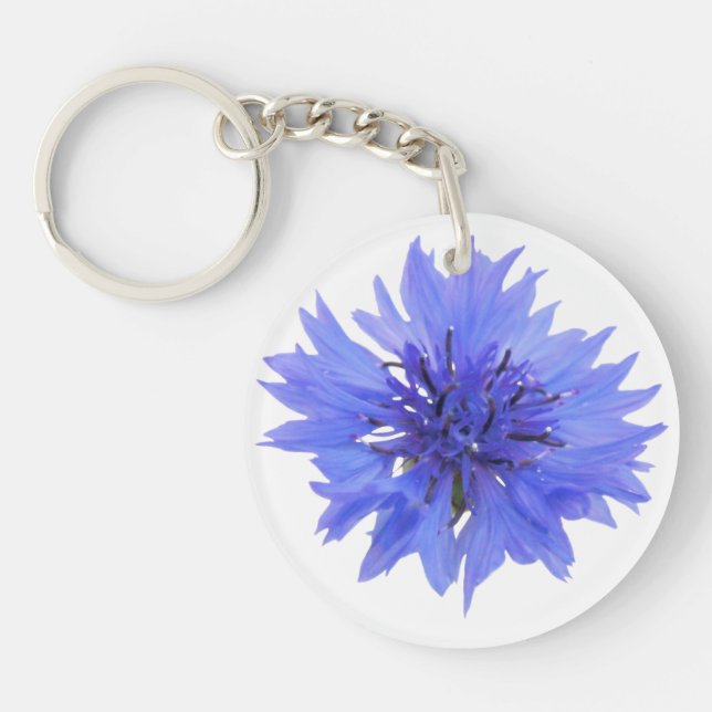 key chain with single blue cornflower design (Front)