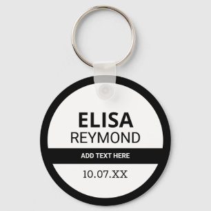 key holder with name and date on blackandwhite ring