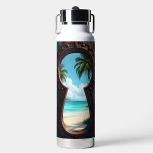 Key hole view of beautiful caribbean beach water bottle