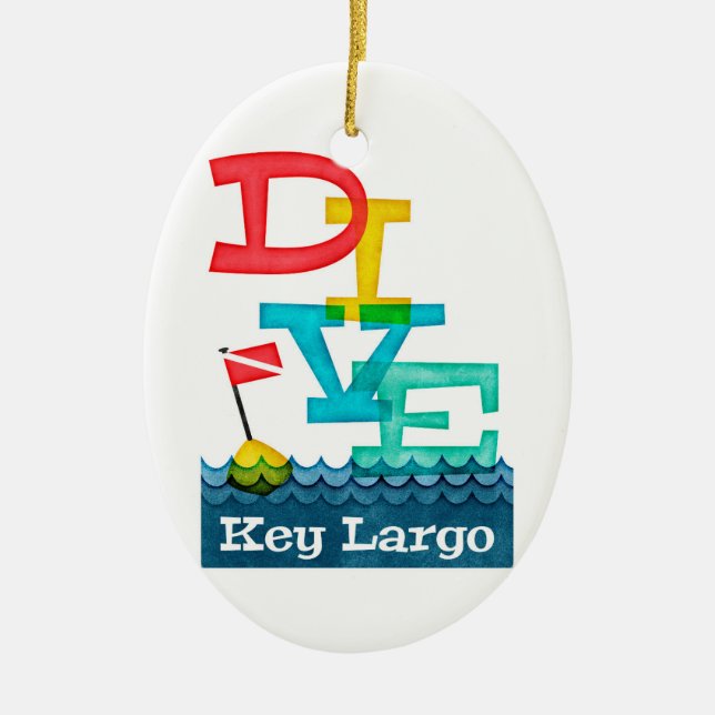 Key Largo Dive - Colourful Scuba Ceramic Tree Decoration (Front)