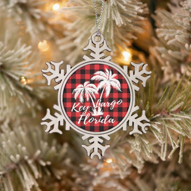 Key Largo Florida Beach Palm Trees Snowflake Pewter Christmas Ornament (Tree)