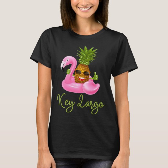 Key Largo Florida Beach Tropical  Flamingo Pineapp T-Shirt (Front)