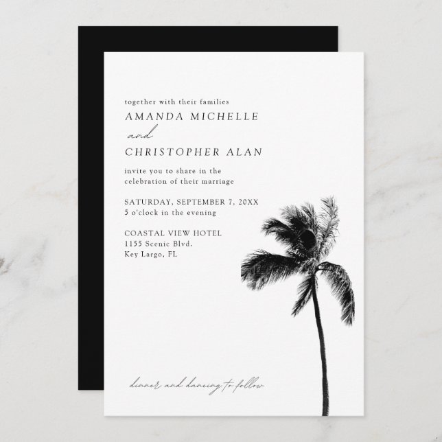Key Largo Wedding Florida Black & White Elegant Invitation (Front/Back)