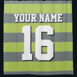 Key Lime Charcoal Sports Jersey Preppy Stripe Shower Curtain<br><div class="desc">Preppy Striped Team Jersey / Sports Jersey / Football Jersey / Rugby Jersey with Custom Name Customise this with your own name or team name and a number. You can change the size, colour and placement of the text if you need to make changes, change the colour of or remove...</div>