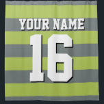 Key Lime Charcoal Sports Jersey Preppy Stripe Shower Curtain<br><div class="desc">Preppy Striped Team Jersey / Sports Jersey / Football Jersey / Rugby Jersey with Custom Name Customise this with your own name or team name and a number. You can change the size, colour and placement of the text if you need to make changes, change the colour of or remove...</div>