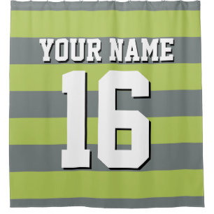 Key Lime Charcoal Sports Jersey Preppy Stripe Shower Curtain