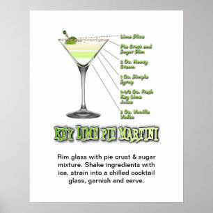 Key Lime Pie Martini Cocktail Recipe Art 16"x20" Poster