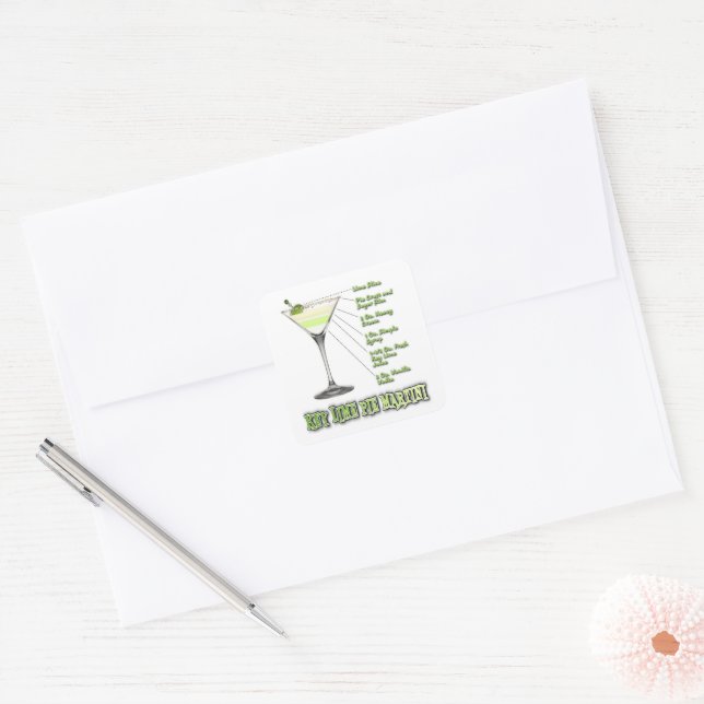 Key Lime Pie Martini Cocktail Recipe Art Square Sticker (Envelope)