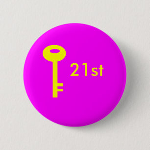 key pink, 21st 6 cm round badge