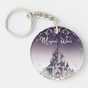 key ring with castle and crystal stones