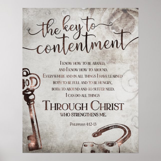 KEY TO CONTENTMENT Inspirational Bible Verse Poster (Front)